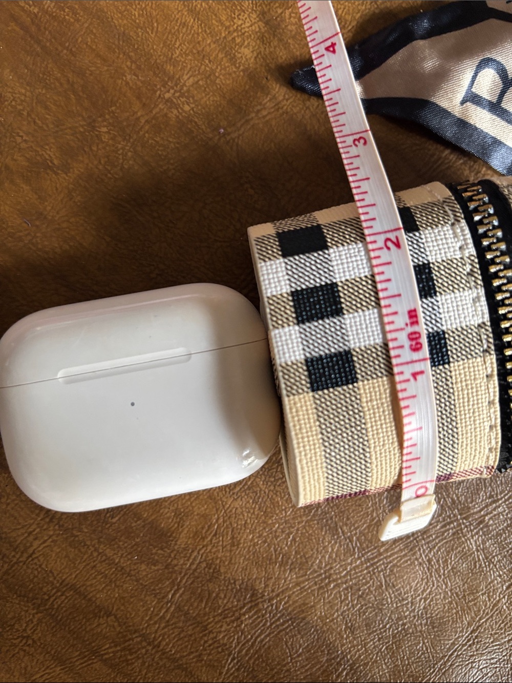 Plaid AirPods Case Keychain with Silk Scarf Accent - Picture 8 of 8